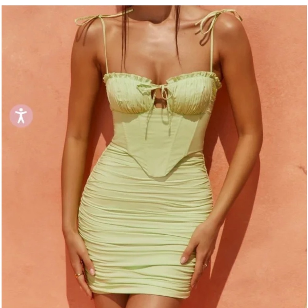 Oh Polly Strappy Corset Mini Dress In Lime Green